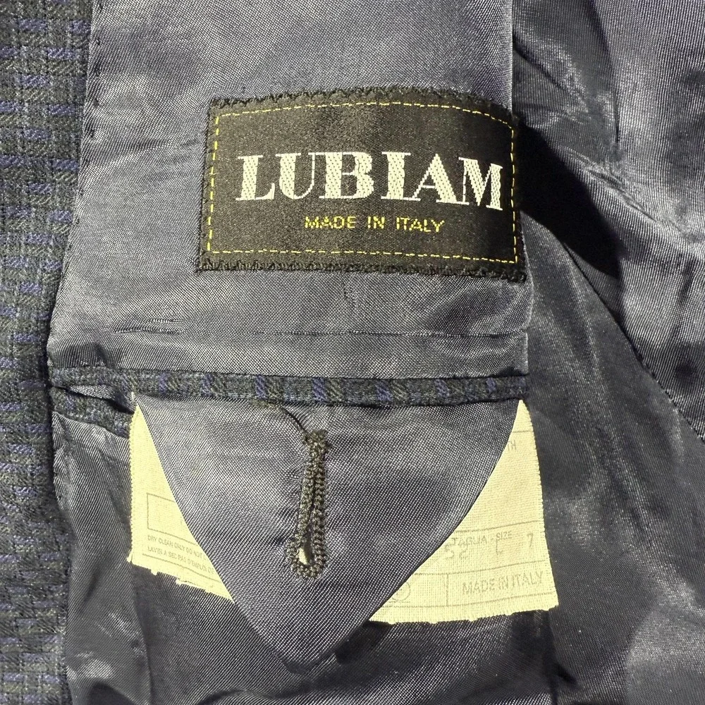 Lubiam Sport Coat Mens‎ IT 52 Blue Wool Check Tweed Blazer Jacket Made Italy
